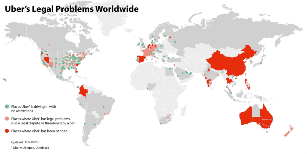 Kraje w których Uber ma problemy prawne