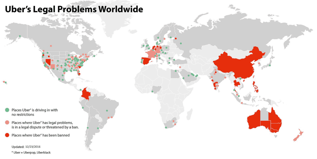 Kraje w których Uber ma problemy prawne