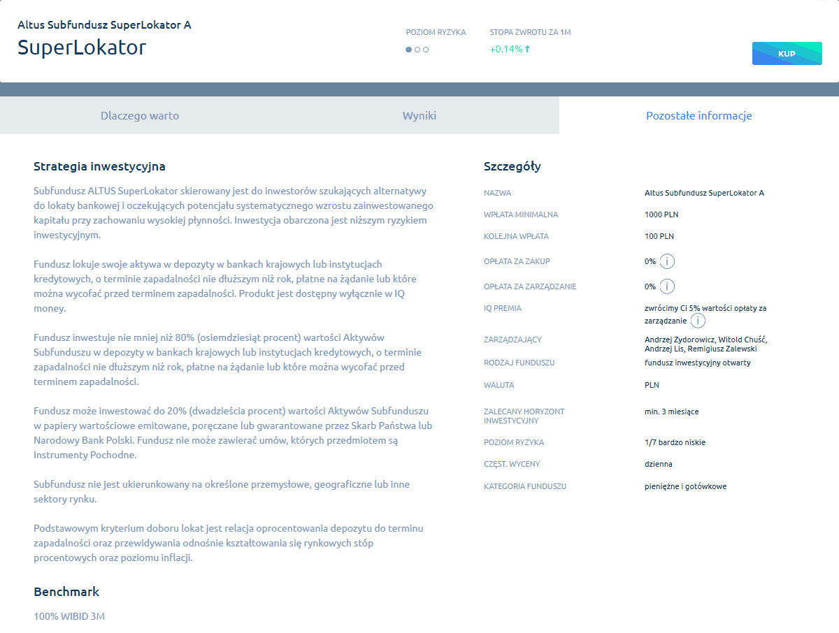 Fundusz inwestycyjny Altus SuperLokator na platformie IQ money