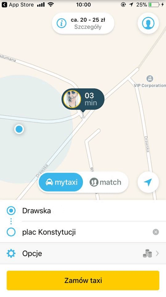 mytaxi - przykładowa trasa